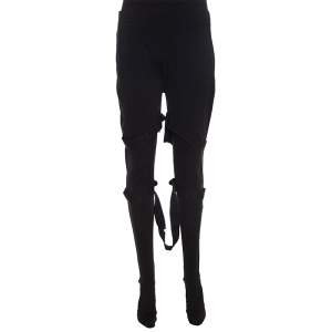 Pre Owned Burberry Black Stretch Jersey Strap Detailed Footed Leggings XL
