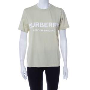 مملوكة مسبقًا Burberry Pale Green Cotton Shotover Logo Print T Shirt M