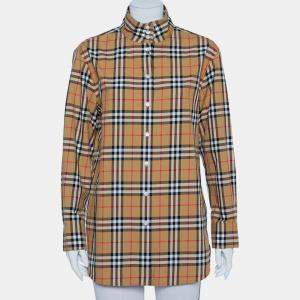 Burberry Beige Vintage Checkered Cotton High Neck Shirt M