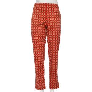 Pre Owned Burberry Bright Red Cotton Archive Print Pat Hanover Cigarette Pants M