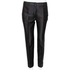 Burberry Black Textured Silk Folded Hem Detailed Pants M