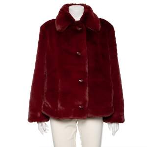 Burberry Red Faux Fur Button Front Jacket M