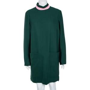 Burberry Green Silk & Wool Long Sleeve Shift Dress L