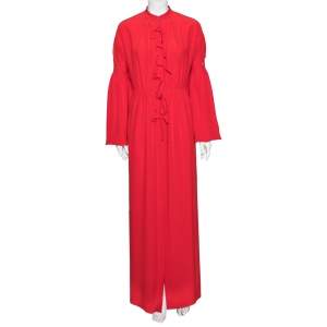 فستان بربري حرير أحمر بزر �سفلي طويل مقاس وسط ( ميديوم )