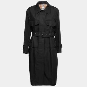 Burberry Black Gabardine Swingate Belted Trench Coat S