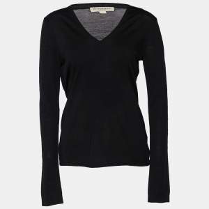 Burberry Black Wool V-Neck Sweater M