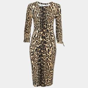 Burberry Beige Leopard Print Stretch Jersey Midi Dress M