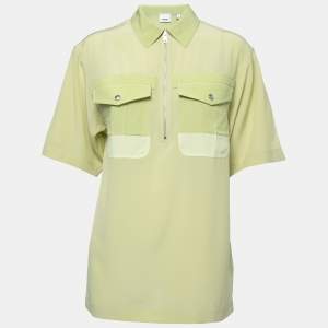 Burberry Green Silk Zip-Up Bowling Shirt S