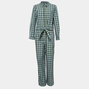 Burberry Blue Checked Cotton Lampton Belted Jumpsuit M