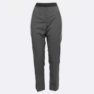 Pre Owned Burberry Grey Crepe Wool Side Stripe Trousers M