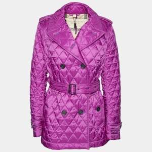 Burberry Purple Quilted Synthetic Belted Double Breasted Jacket M
