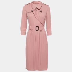 Burberry Dusty Pink Silk Wrap Trench Midi Dress S