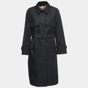 Burberry Black Gabardine Swingate Belted Trench Coat S