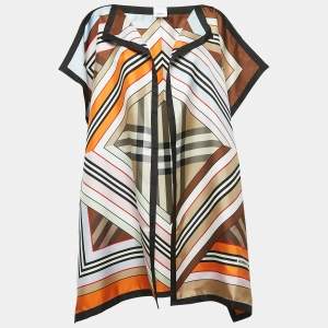 Burberry Multicolor Montage Print Silk Cape Coat One Size