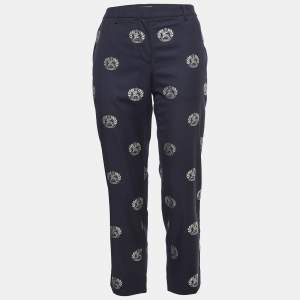 Burberry Navy Blue Brand Logo Jacquard Casual Trousers S