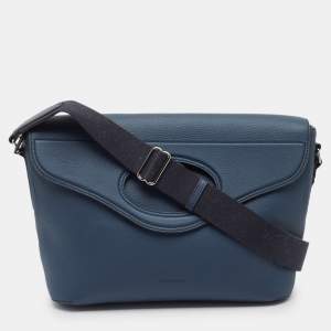 Burberry Ash Blue Leather Large Pocket Messenger Bag