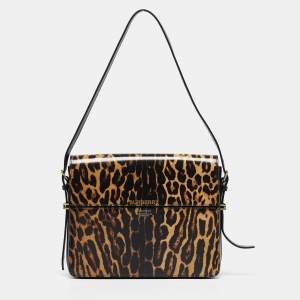 Burberry Black/Cream Leopard Print Glossy Leather Large Grace Shoulder Bag