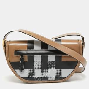 Burberry Beige Check Patent and Leather Small Olympia Shoulder Bag