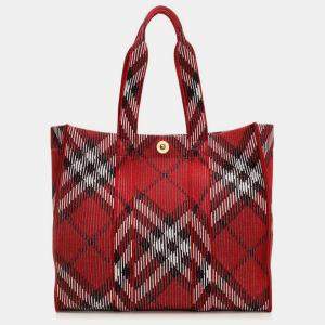 Burberry Red Fabric Tote Bag