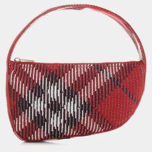 Burberry Red Ls Knit Ch4 Scarlet Baguette Bag