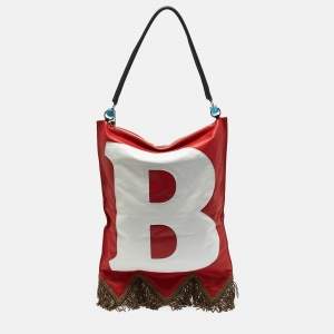 Burberry Red/White Leather Letter Motif Flag Bag