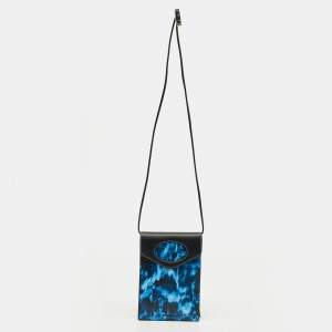 Pre Owned Burberry Blue/Black Water Camo Print Leather Pocket Phone Pouch Crossbody Bag