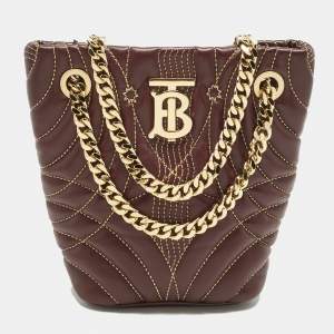 Pre Owned Burberry Dark Maroon Quilted Leather Mini Lola Bucket Bag