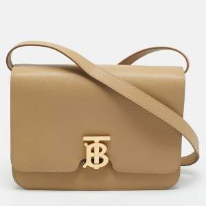 Pre Owned Burberry Beige Grain Leather Medium TB Shoulder Bag