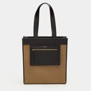 مملوكة مسبقًا Burberry Pocket Manzon Small Black/Beige Canvas and Leather Shopper Tote