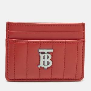 Pre Owned Burberry Lola Red Quilted Leather Card Holder