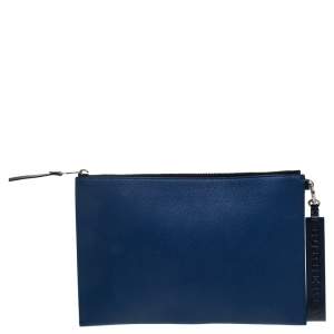 Pre Owned Burberry Blue Leather Wristlet Pouch