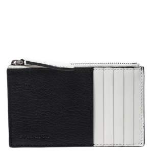 Pre Owned Burberry Black/White Leather Alwyn Zip Card Holder