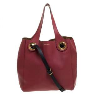 مملوكة مسبقًا Burberry Crimson Red Leather Medium Grommet Detail Tote