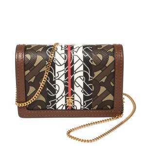 مملوكة مسبقًا Burberry Brown TB-Print Coated Canvas and Leather Crossbody Bag