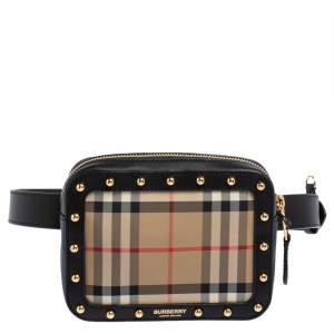 Pre Owned Burberry Beige/Black Nova Check Canvas and Leather Studded Elise Belt Bag