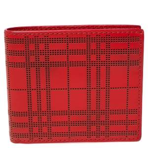 Burberry Red Perforated Leather Bill Bifold Wallet