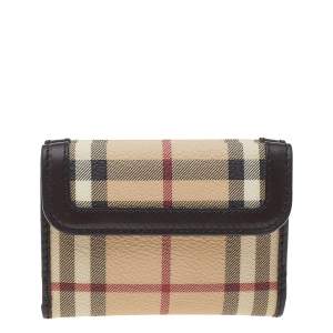 Burberry Beige/Brown Haymarket Check Coated Canvas And Leather Trifold Wallet