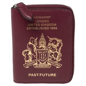 Burberry Burgundy Leather Zipped Passport Wallet
