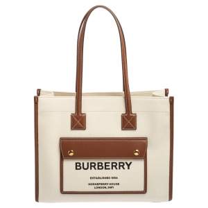مملوكة مسبقًا Burberry Beige/Brown Canvas And Leather Small Freya Tote