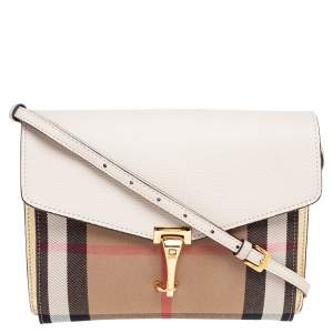 Burberry House Check Canvas and Offwhite Leather Macken Crossbody Bag