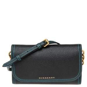Pre Owned Burberry Black Leather Wallet on Chain