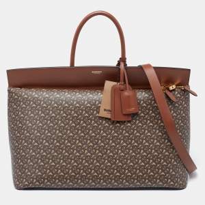 Burberry Brown TB Monogram Coated Canvas and Leather Extra Large Society Top Handle Bag