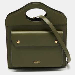 مملوكة مسبقًا Burberry Green Leather Mini Pocket Bag