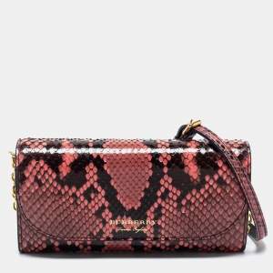 Pre Owned Burberry Pink/Black Python Henley Wallet On Chain 