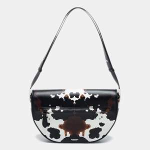 Pre Owned Burberry Black Camouflage Print Leather Medium Olympia Shoulder Bag   