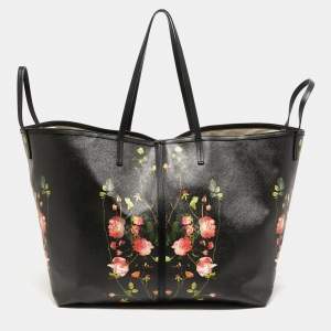 Pre Owned Burberry Black Floral Print Coated Canvas XL Beach Tote