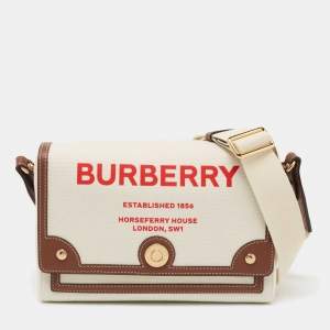 مملوكة مسبقًا Burberry Beige/Tan Canvas and Leather Medium Note Crossbody Bag