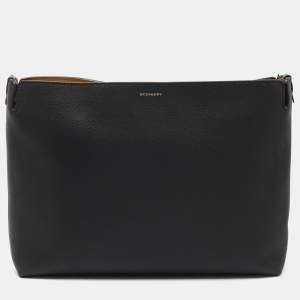 Burberry Black/Green Leather Large Zip Clutch