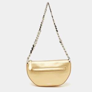 Pre Owned Burberry Metallic Gold Leather Mini Olympia Zip Chain Bag