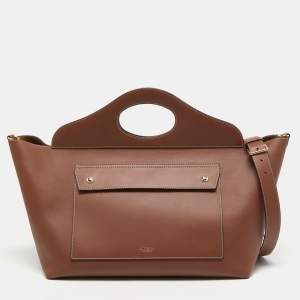 Pre Owned Burberry Tan Leather Medium Soft Pocket Tote